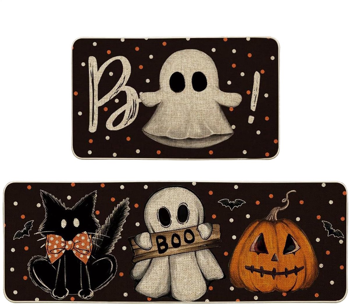 Peysaitr – Halloween Tapijt Set 2 stuks – Badkamer - en Keukenmat met Griezelige Geesten – Zachte Bademat voor Slaapkamer, Woonkamer, Entree en Balkon