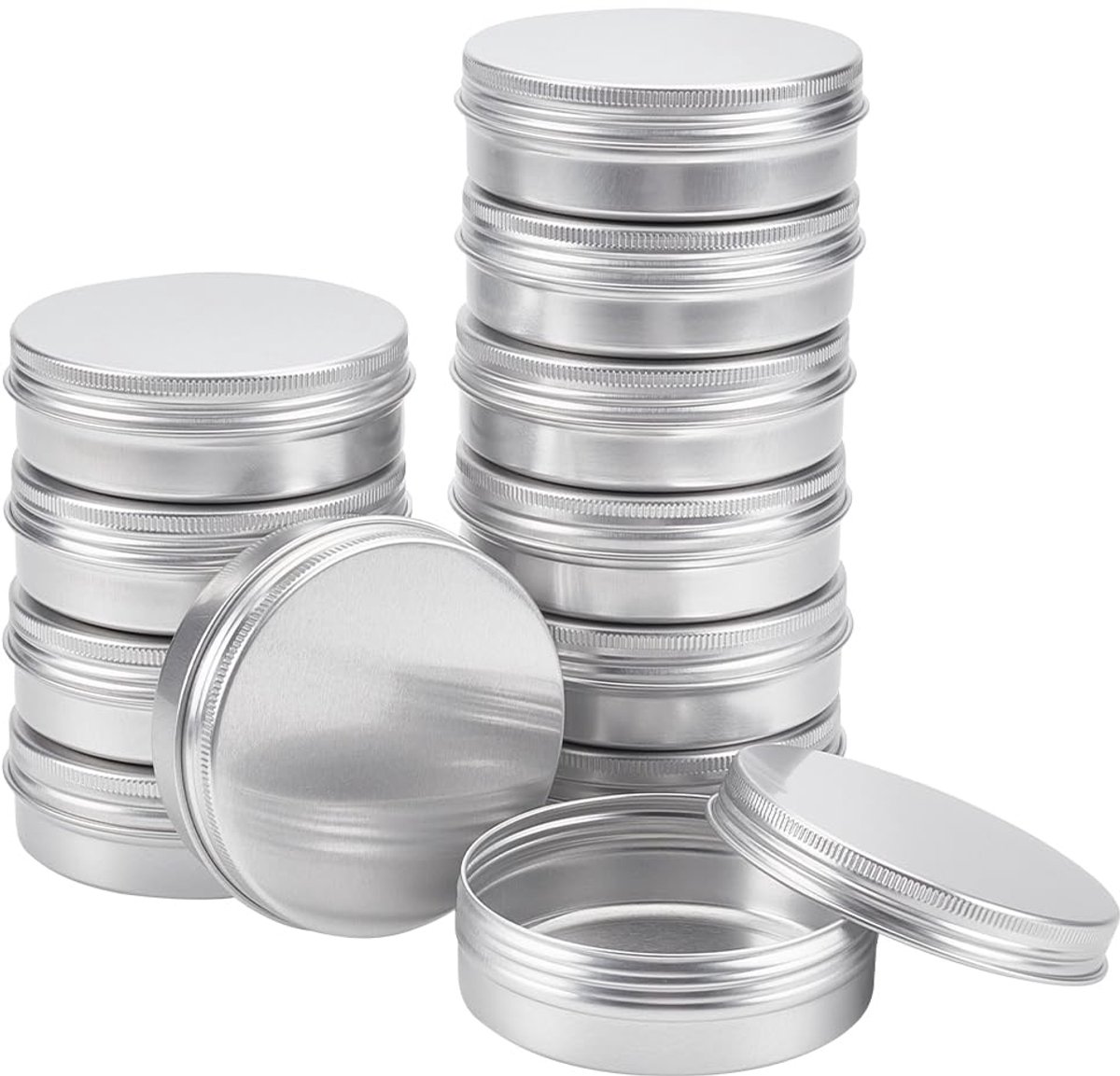 100 ml Aluminium Blikjes - 12 Stuks Ronde Cosmetische Blikken met Schroefdeksel - Platina