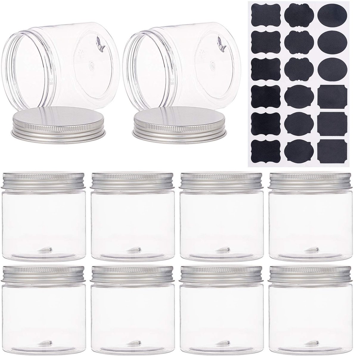 Bewaarpotjes 200 ml - Set van 9 - Doorzichtig PET met Aluminium Schroefdeksels