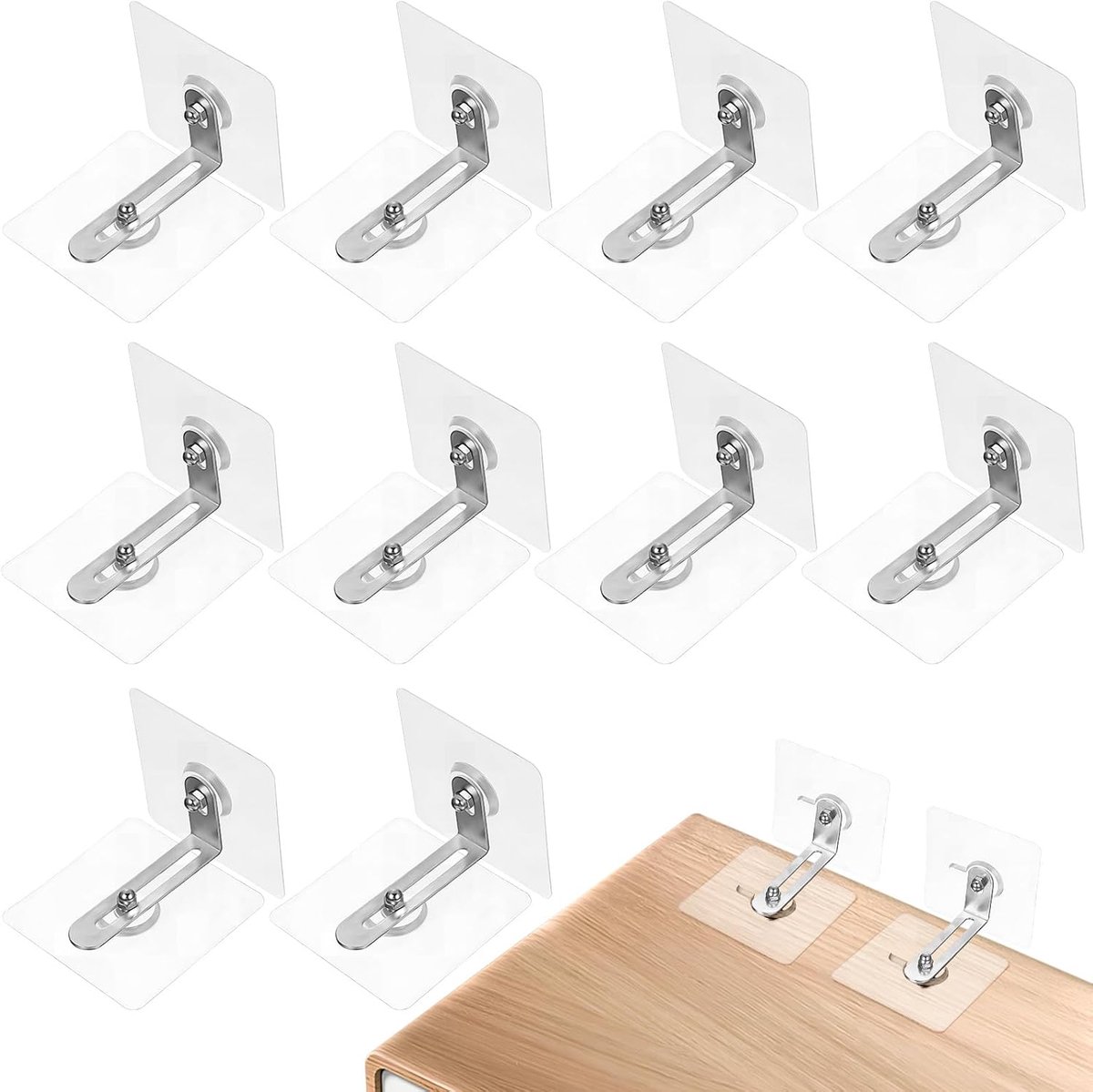 Image of 12 stuks - Meubelankers - Zelfklevende meubel- en wandankers - Zelfklevende kastankers - Valbeveiliging - Geen boren nodig - Wit
