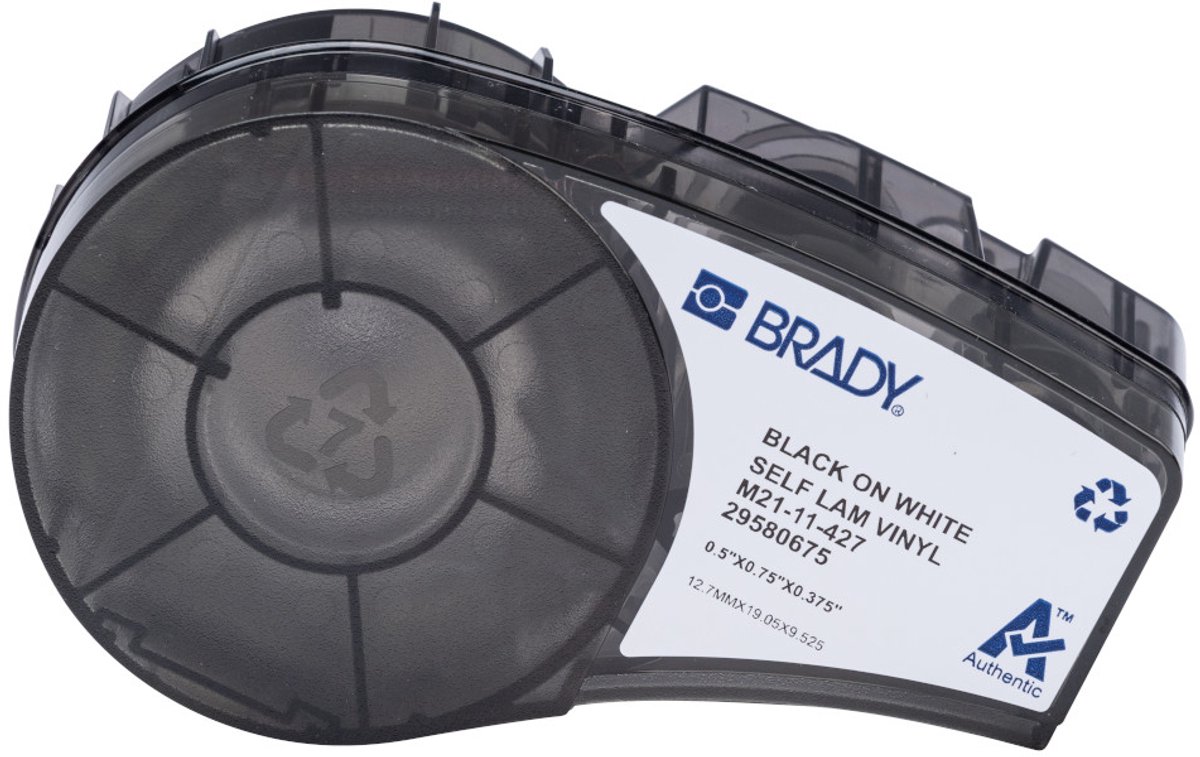 Brady M21-11-427, Wit, Zelfklevend printerlabel, Gestanste etiket, Vinyl, Thermo transfer, Acryl