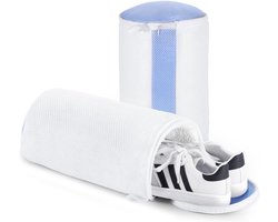 TOVBMUP 2 Stuks Waszakken - Schuhwaschbeutel - 39x19cm - 3D Netontwerp voor Rondom Reiniging - Herbruikbaar met Verborgen Rits - Geschikt voor Wasmachine en Sportschoenen - Polyester/Chenille - Extra Gecushioneerd voor Bescherming