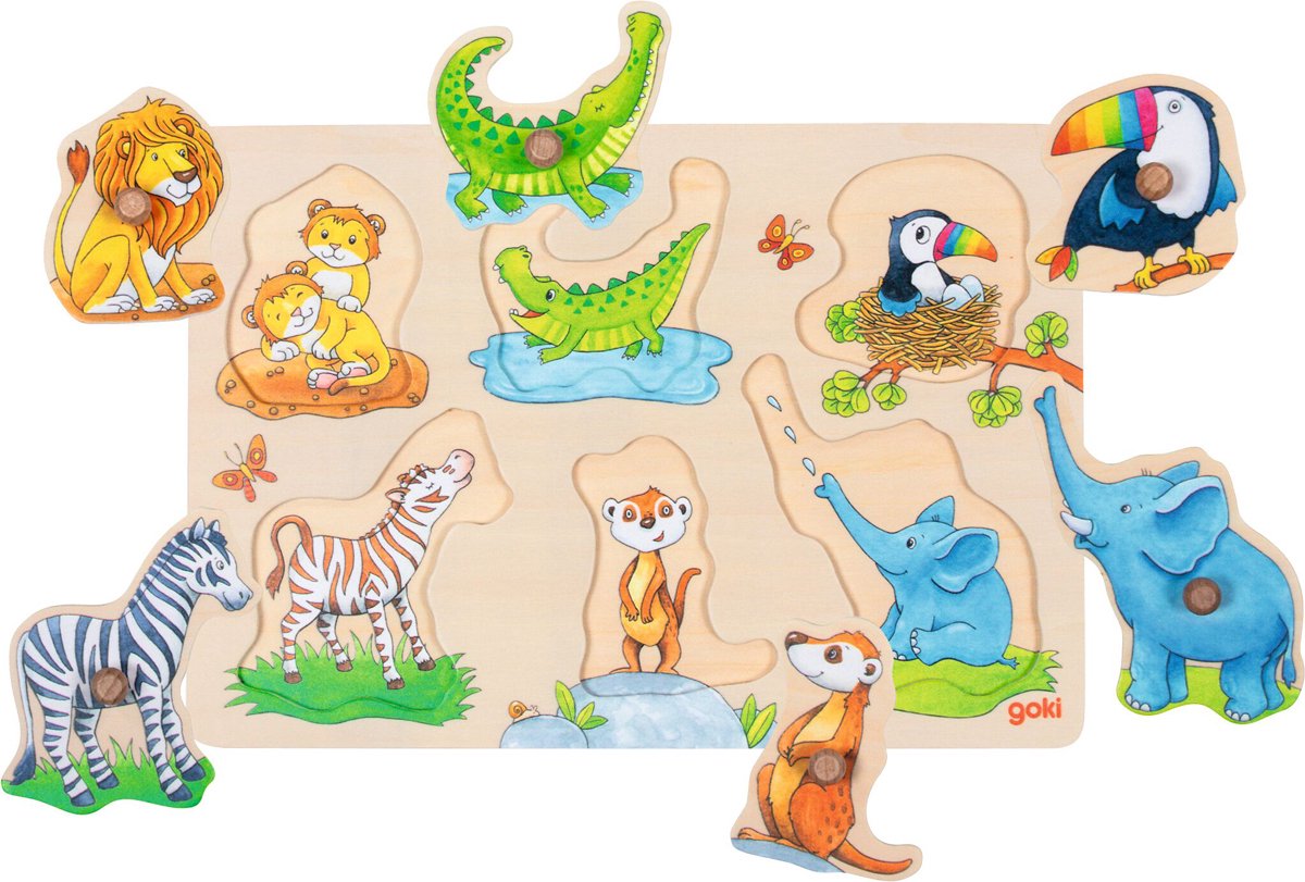 GOKI Steekpuzzel - Mama En Baby - 6 Delen - 30X21X2,4Cm - Hout - 1 Jaar — afbeelding 2