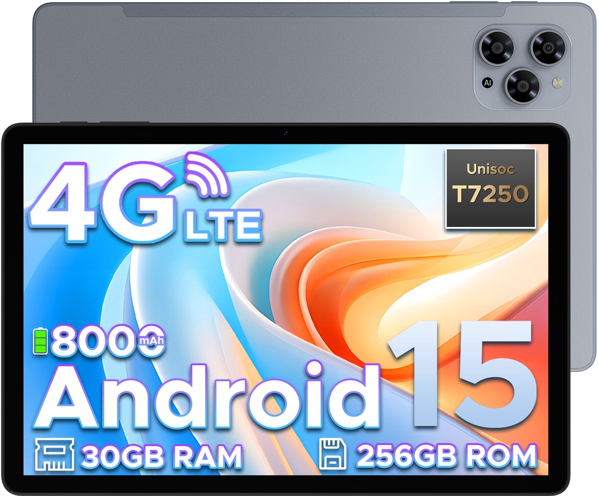 Doogee Tab G6-Android 15 Tablet-11 inth +90Hz - 4G LTE -6GB RAM+256 GB ROM (2TB TF) - Dubbele luidsprekers -8000 mAh- T7250 octa-core - 5G WiFi - BT5.0- Grijs