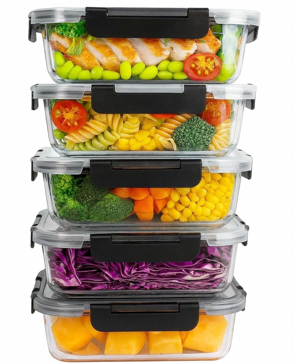 Ceruzo Meal Prep Bakjes – Glas – Set van 5 × 1040 ml – Luchtdicht