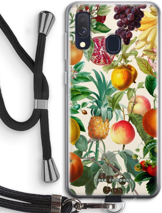 Case Company® - Coque Samsung Galaxy A40 avec cordon - Flora Classic - Protection de téléphone avec cordon Zwart - Protection sur tous les côtés et sur les bords de l'écran