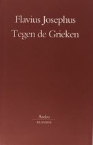 Boek 'Flavius Josephus Tegen de Grieken' op een rode achtergrond met 'Ambo KLASSIEK' onderaan.