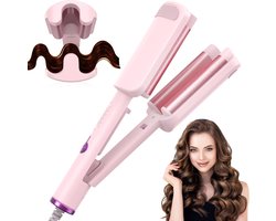 foto van Wave Curler - 32 mm U-vormige krultang - Franse golvende krultang - Vier instelbare temperatuurstanden - Hitte- en reisbescherming - Snelle verwarming - Grote krultang - Geschikt voor kort en lang haar - Roze