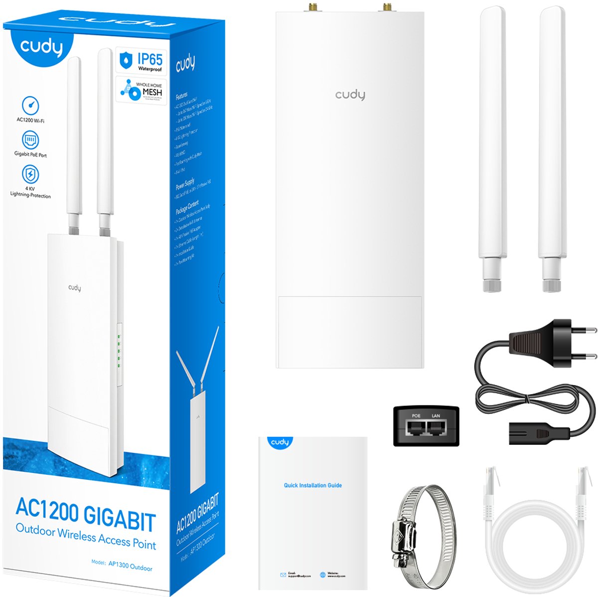 Cudy AP1300 Outdoor 867 Mbit/s Weiß Power over Ethernet (PoE) (AP1300 Outdoor)
