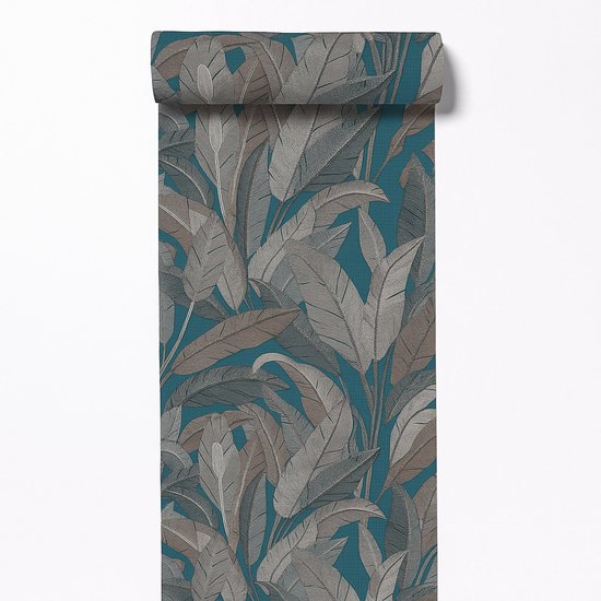 Dutch Wallcoverings - Papier peint Papier peint non tissé - Renaissance - Feuilles Blue Petrol - RE521056