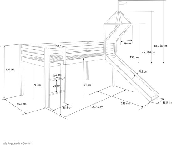 Lit mezzanine Homestyle4u - 90x200 cm - Wit - Rose