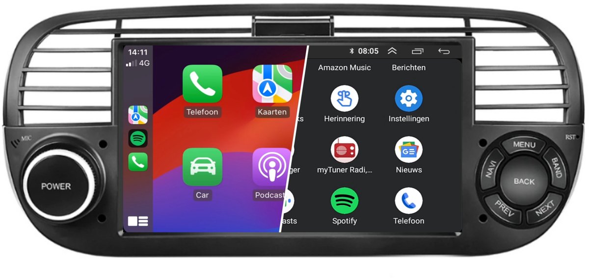 Carplay autoradio voor Fiat 500 | 2007 t/m 2015 | Android 13 | Draadloos Apple Carplay & Android auto | 2GB + 64GB | 4-Core processor | Denago | 2025 model | 2007 2008 2009 2010 2011 2012 2013 2014 2015 | Bluetooth & Wifi