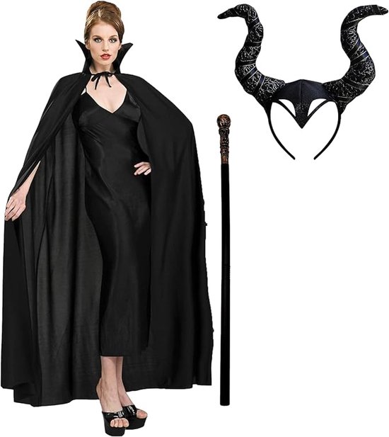 Retadou - Costume Maléfique pour femme, adulte, Halloween, carnaval, corne noire de Maléfique, objets maléfiques, baston noir pour la reine du diable