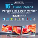 16" draagbare tri-screen monitor. Geschikt voor macOS, Windows, Android, Linux, Chromebook, Surface, Switch, Xbox, PS4. '16:10 Plug & Play'.