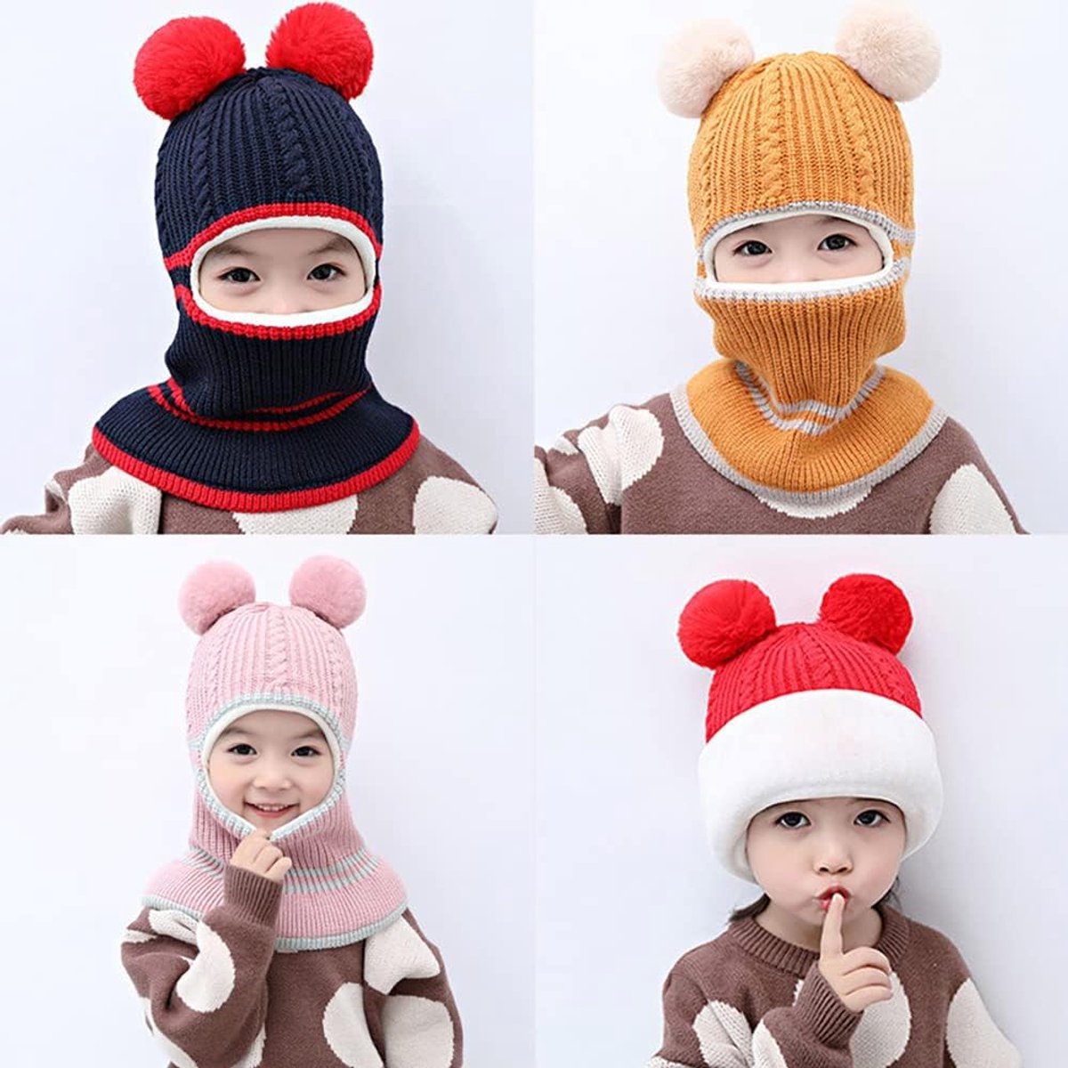 Muts - Kindermuts - Winter Muts - Gebreide wintermuts - Sjaalset - Muts 3-in-1 - Warme mutsen voor jongens en meisjes van 3 tot 6 jaar - Sjaal met schuifkap - Gebreide muts met pompon - Rood — cadeau in Mode & Accessoires - foto 7
