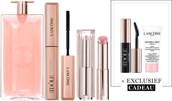 Lancôme Idôle Eau de Parfum - 50ml & Lancôme Lash Idôle Flutter Extension Mascara Midi Zwart - 01 True Black & Lancôme Lip Idôle Squalane-12 Butterglow™ Glowy Lippenbalsem - Keep it Glowy 10 + 2 Cadeaus