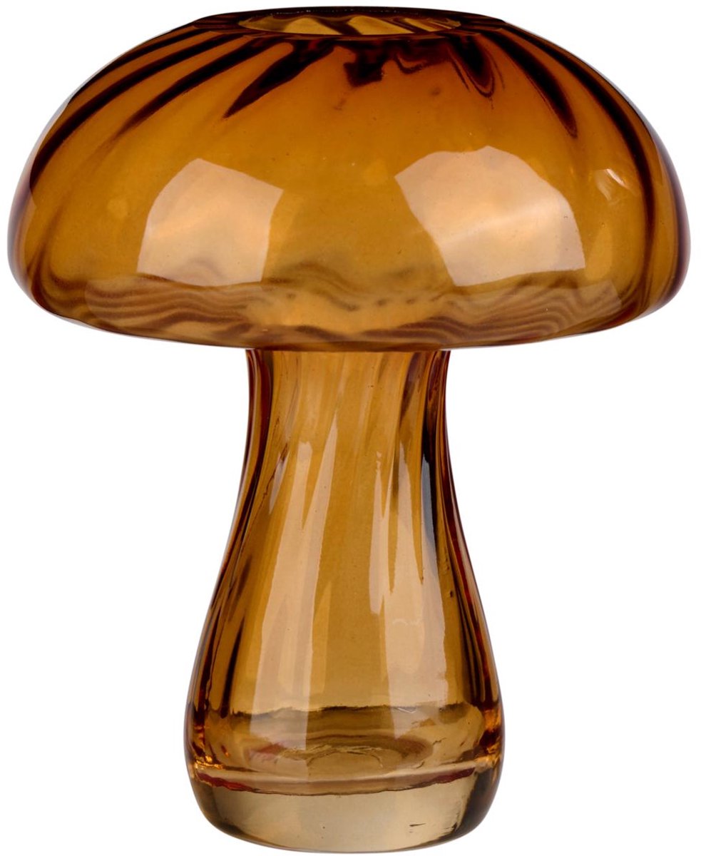 Arti Casa Glazen Vaas Paddenstoel - Amber Vaas voor Interieur Decoratie - Moderne Vaas voor Bloemen of Accessoires - Ø12 x 13 cm - Amber
