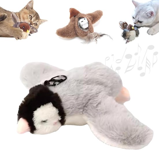 Kattenspeelgoed - Kattenspeelgoed met catnip - Flappy vogel kattenspeeltje voor binnenkatten - Oplaadbaar - Kattenspeelgoed elektrisch - Met geluid - Pluche Kitten Sportspeelgoed - Grijze pinguïn