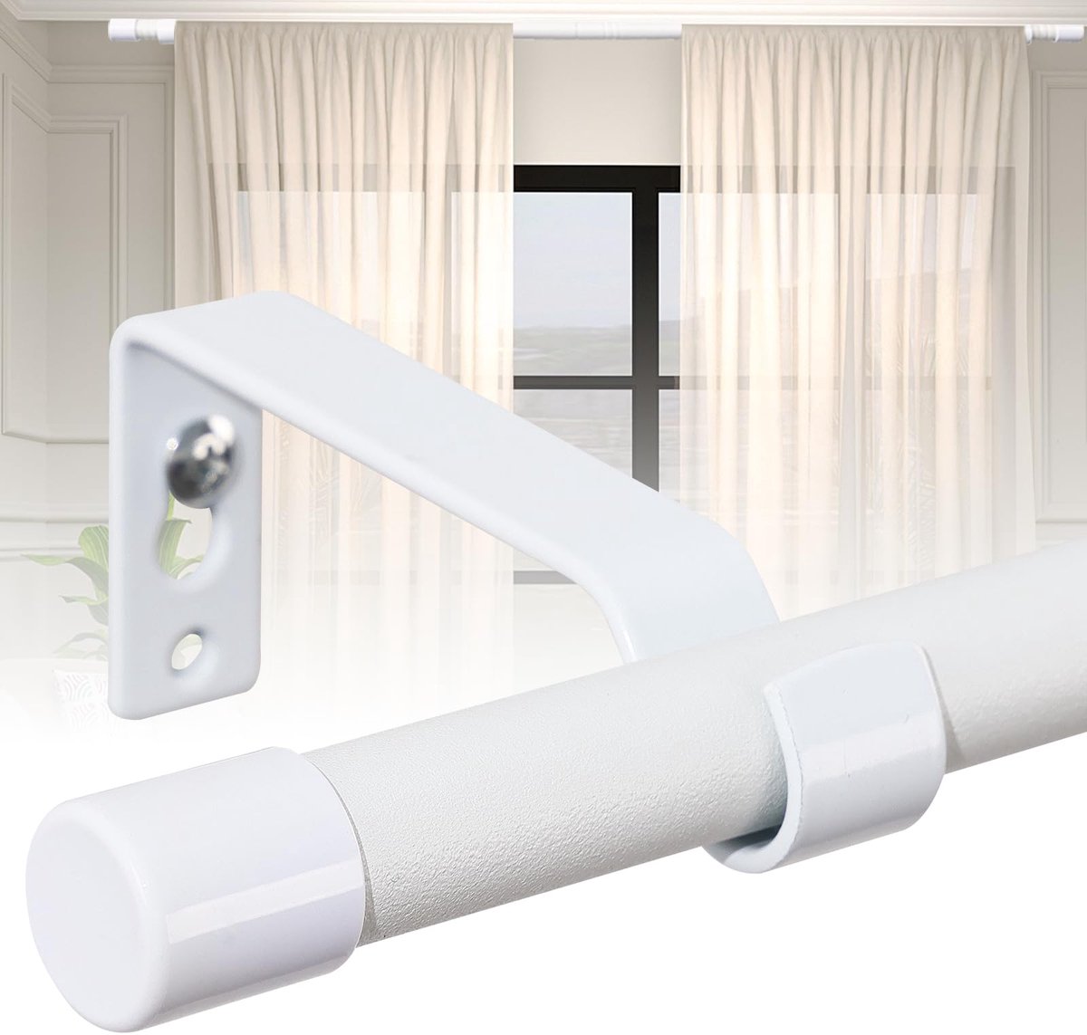 Azomor® Uittrekbare gordijnroede van staal met verstelbare houders en decoratieve eindstukken