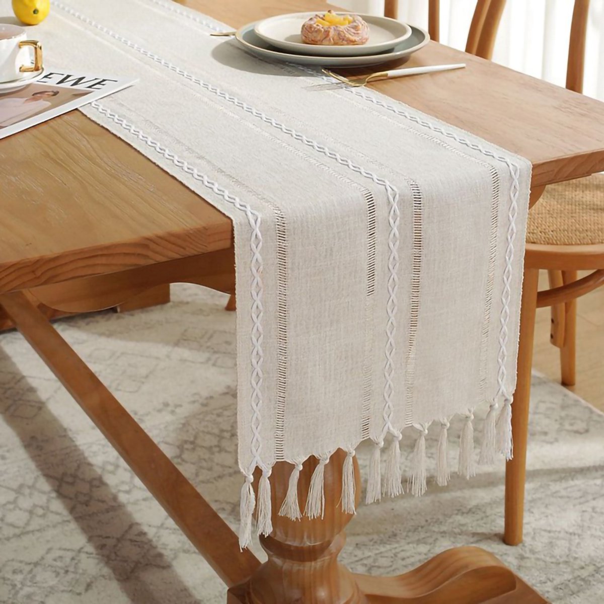 Boho Tafelkleed - Landhuisstijl Tafelrunner - 33x240cm - Voor Eettafel Decoratie
