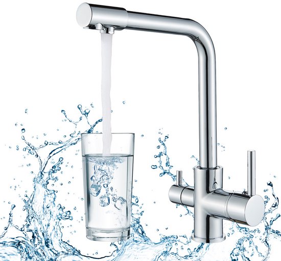SkyPanda 3-weg keukenkraan, gouden drinkwater, keukenkraan met dubbele hendel, doordringing 3-in-1, 360° draaibare mengkraan, met 2 uitgangen, 304 roestvrij staal, geborsteld goud SkyPanda 3-weg keukenkraan, gouden drinkwater, keukenkraan met dubbele hendel, doordringing 3-in-1, 360° draaibare mengkraan, met 2 uitgangen, 304 roestvrij staal, geborsteld goud