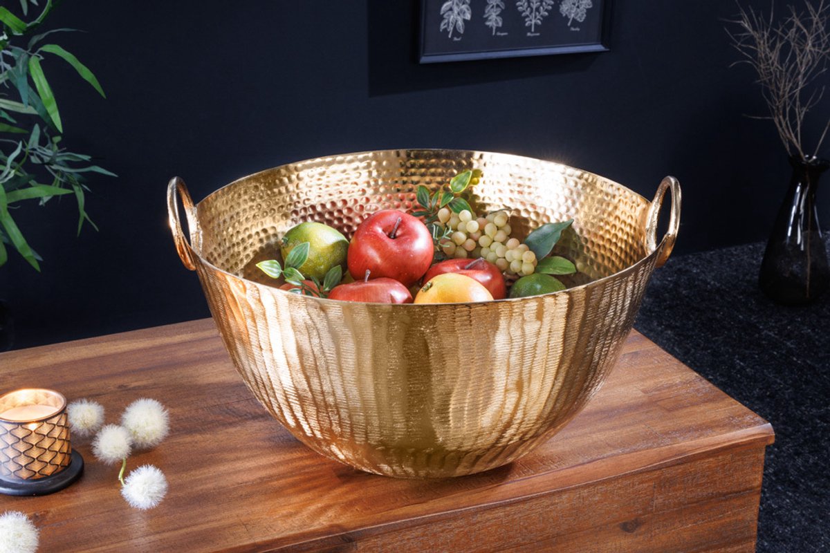 Handgemaakte decoratieve kom ORIENT 40cm goudkleurig metaal gehamerd ontwerp - 42239