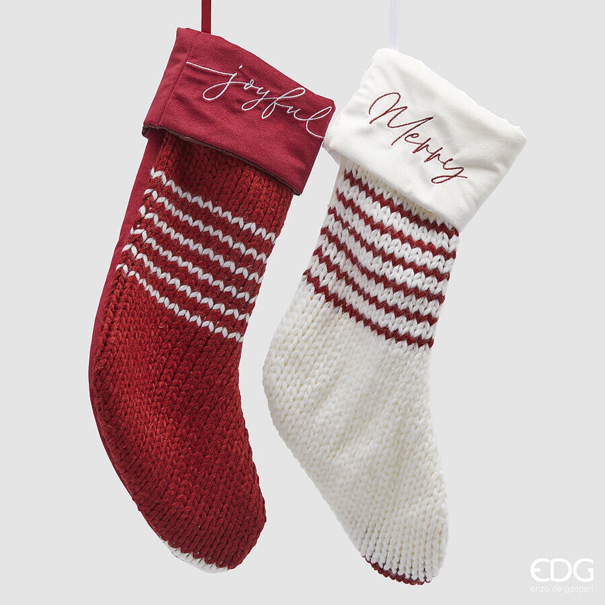 EDG - Enzo De Gasperi - Kerstsokken Kerstdecoratie - Set van 2 - Rood En Wit Gestreept - H45 cm