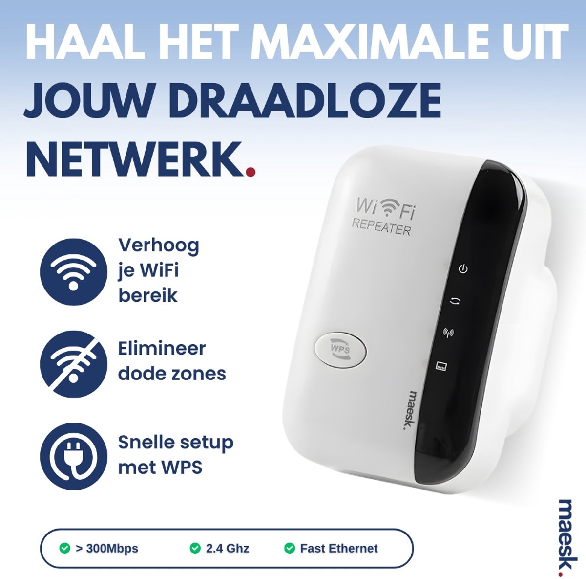 MAESK - WiFi Versterker Stopcontact - WiFi Extender - afbeelding 3