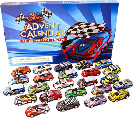 Adventskalender 2025 -24-daagse auto-adventskalender - 2025 Nieuwe aftelblinddoos - Unieke aftelkalender - Digitaal raceauto-speelgoed - Kleurrijk vakantiecadeau voor jongens en meisjes - Kindercadeau
