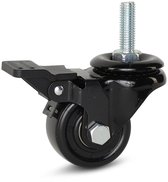 Zwart nylon zwenkwiel geremd met schroefdraad - 50mm - 150kg