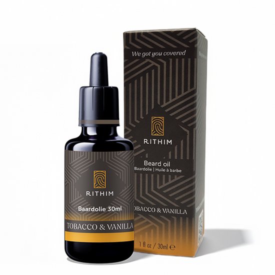 Rithim® Tobacco & Vanilla Baardolie 30 ml – Baardverzorging | Intense gentlemen geur | Gevoelige huid | Baardvoeding met o.a. baobab & Abyssinianolie