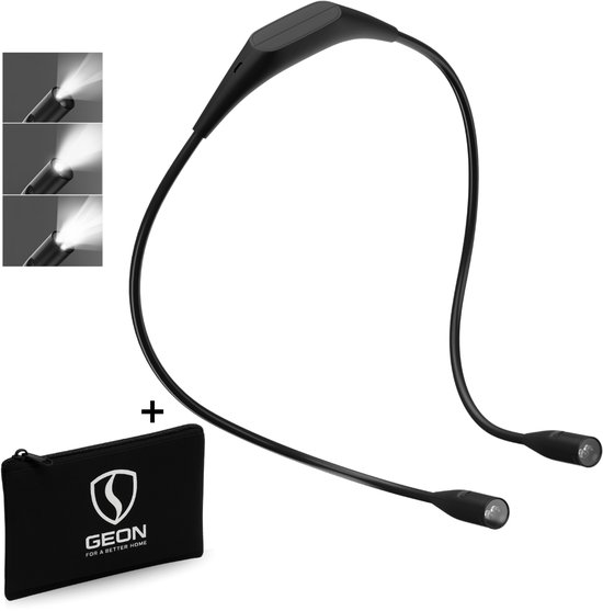 GEON Neklamp - Nekleeslamp - Oplaadbaar - Neklampje - Leeslamp - Voor boek - Haakwerk - Leeslampje slaapkamer - Zwart - Incl. Opbergzak
