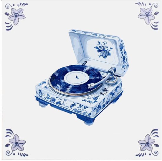 Platine vinyle en faïence de Delft - Plaque murale en faïence de Delft - Bleu de Delft - Cadeaux néerlandais - Décoration murale - Accessoires décoratifs