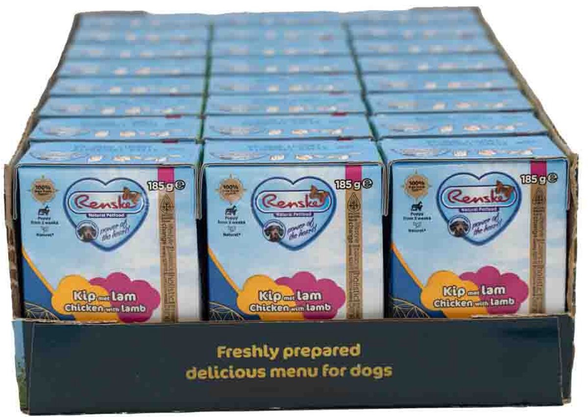 24x Renske Vers Puppy Tetra Hondenvoer Nat Kip met Lam 185 gr