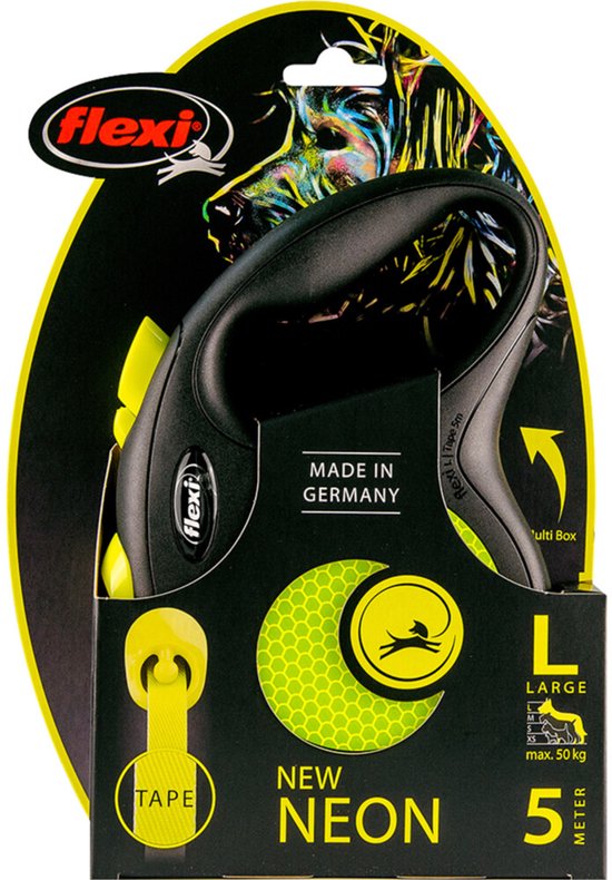 Flexi New Neon - Rollijn Hondenriem - L - 5 Meter - Geel - Grote en Actieve Honden