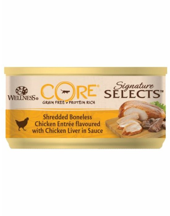 Wellness Core Kattenvoer Signature Selects Shredded Kip - Kippenlever - 24 x 79 gr - Voordeelverpakking