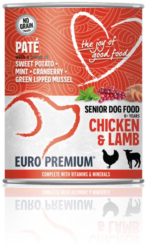Euro-Premium Paté Senior Hondenvoer Nat Chicken & Lamb - 6 x 400 gr - Voordeelverpakking