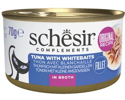 12x Schesir Kattenvoer Tonijn en Witvis in Boullion 70 gr