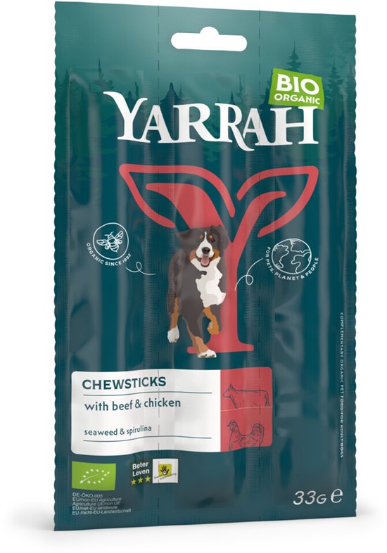 25x Yarrah Bio Kauwstaafjes Hond Rund 3 stuks NL-BIO-01