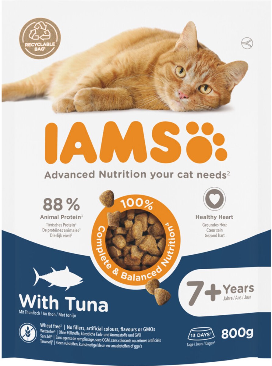 IAMS Cat Senior 7+ Kattenvoer Tuna - 4 x 800 gr - Voordeelverpakking