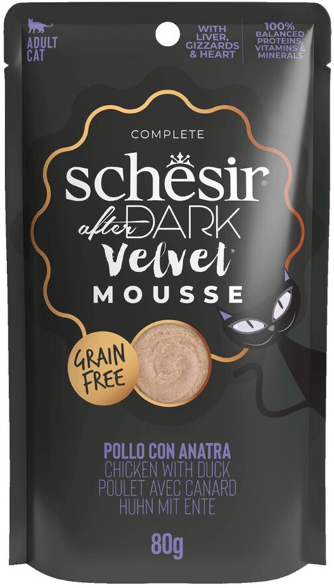 Schesir After Dark Velvet Mousse Kip & Eend - 12 x 80 gr - Voordeelverpakking