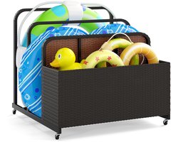 COSTWAY Zwembad opbergmand met wieltjes, PE rotan opbergdoos, opbergdoos voor zwemhulpen, kussens, reddingsvesten, strandballen (bruin)