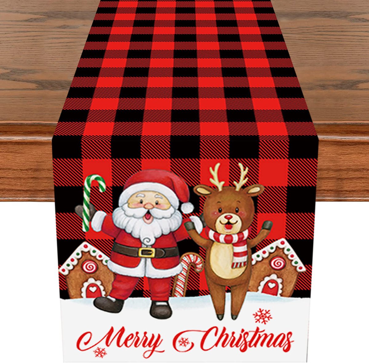 Vintage Plaid Kerst Tafelkleed - Kerstdecoratie - 33x183cm - Voor Eettafel, Kerstfeest