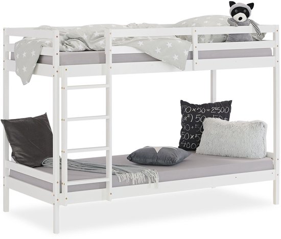 Lit mezzanine Homestyle4u - 90x200 cm - Wit - avec sommier à lattes