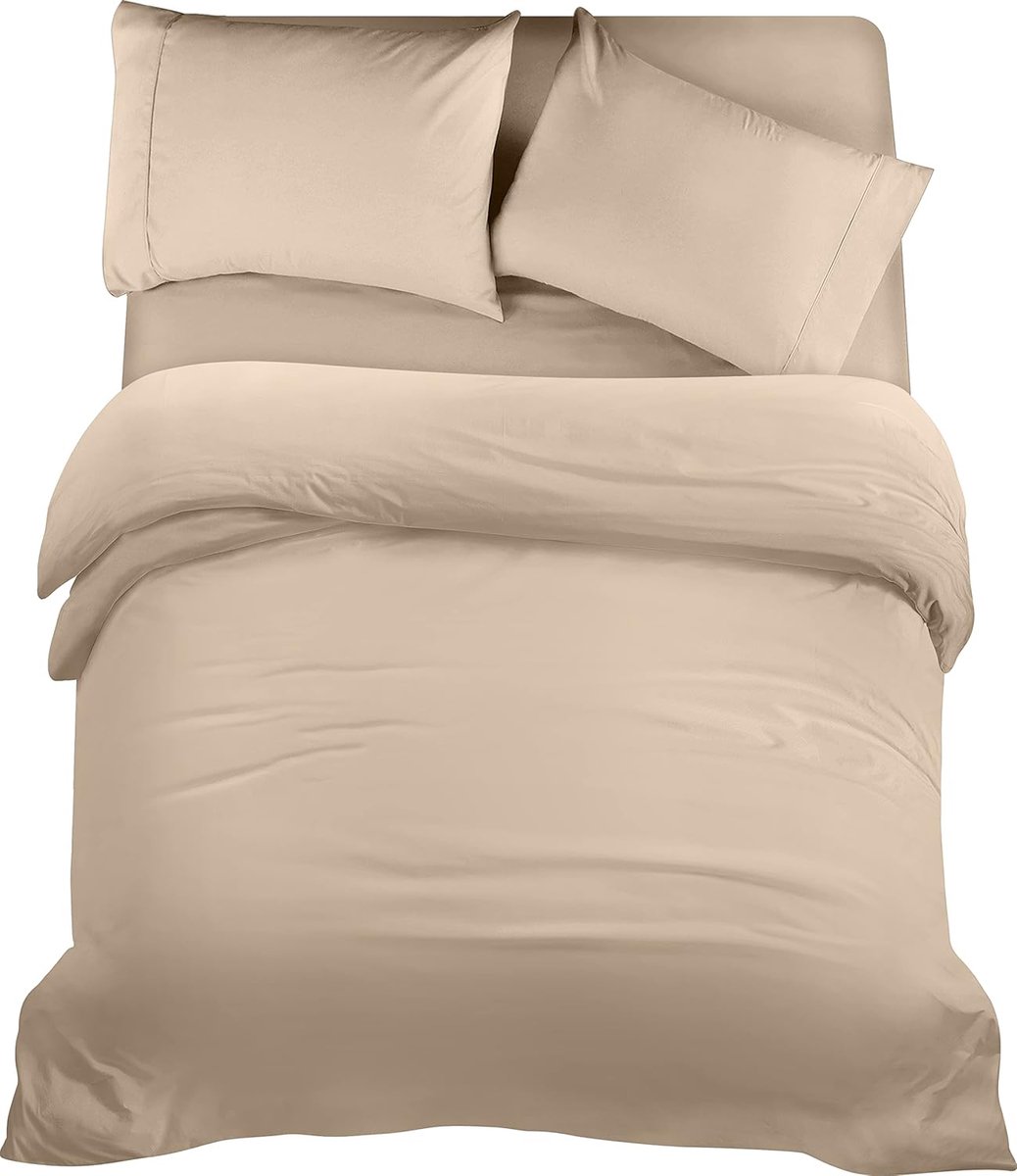 Azalia Beddengoed set - Geborsteld Microvezel Polyester - Dekbedovertrek (200x200cm), Hoeslaken (135x190cm) met Kussenslopen (50x75cm), Beige