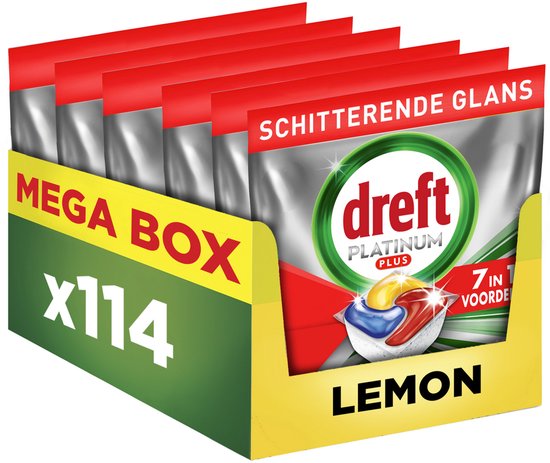 Dreft Platinum Plus All In One Vaatwastabletten Citroen Anti-dofheidstechnologie - 6 x 19 Capsules
