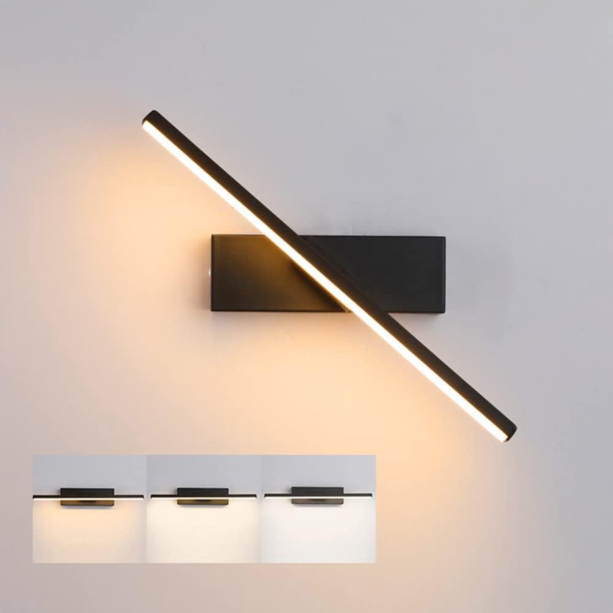 Rosnek Moderne LED Wandlamp Binnen Zwarte - 50cm - 330° Draaibare - Warm Wit 3000K 10W 100