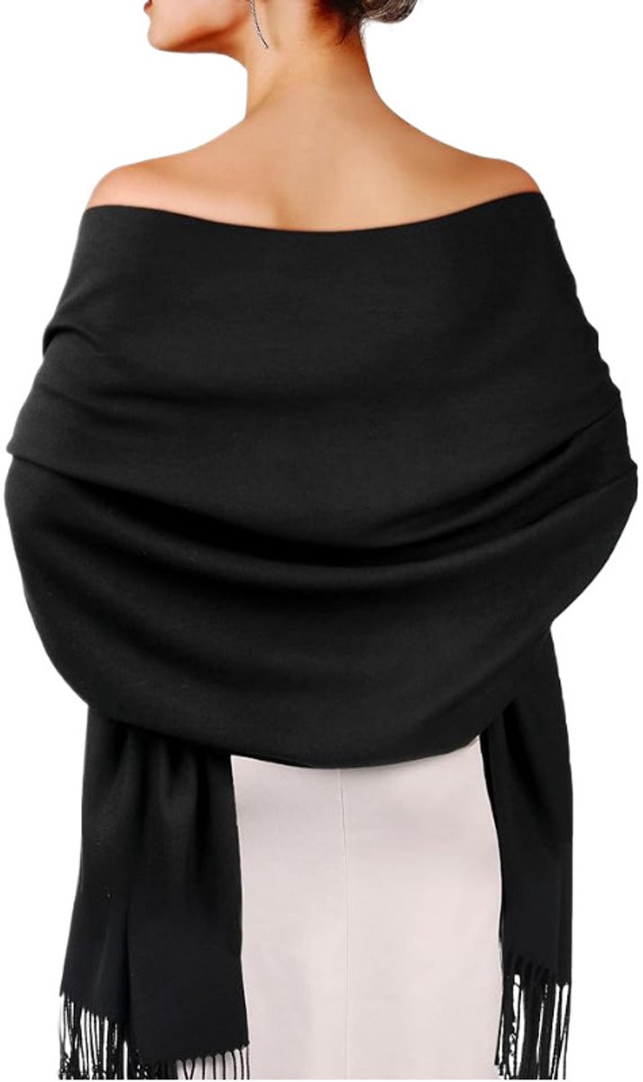 Faux Cashmere Sjaal - Dames Herfst en Winter Sjaal - Dames Sjaal - 200 * 70cm - 1 Stuk - Zwart - Lange Sjaal - Bruid Bruidsmeisjes Sjaal - Effen Kleur Sjaal