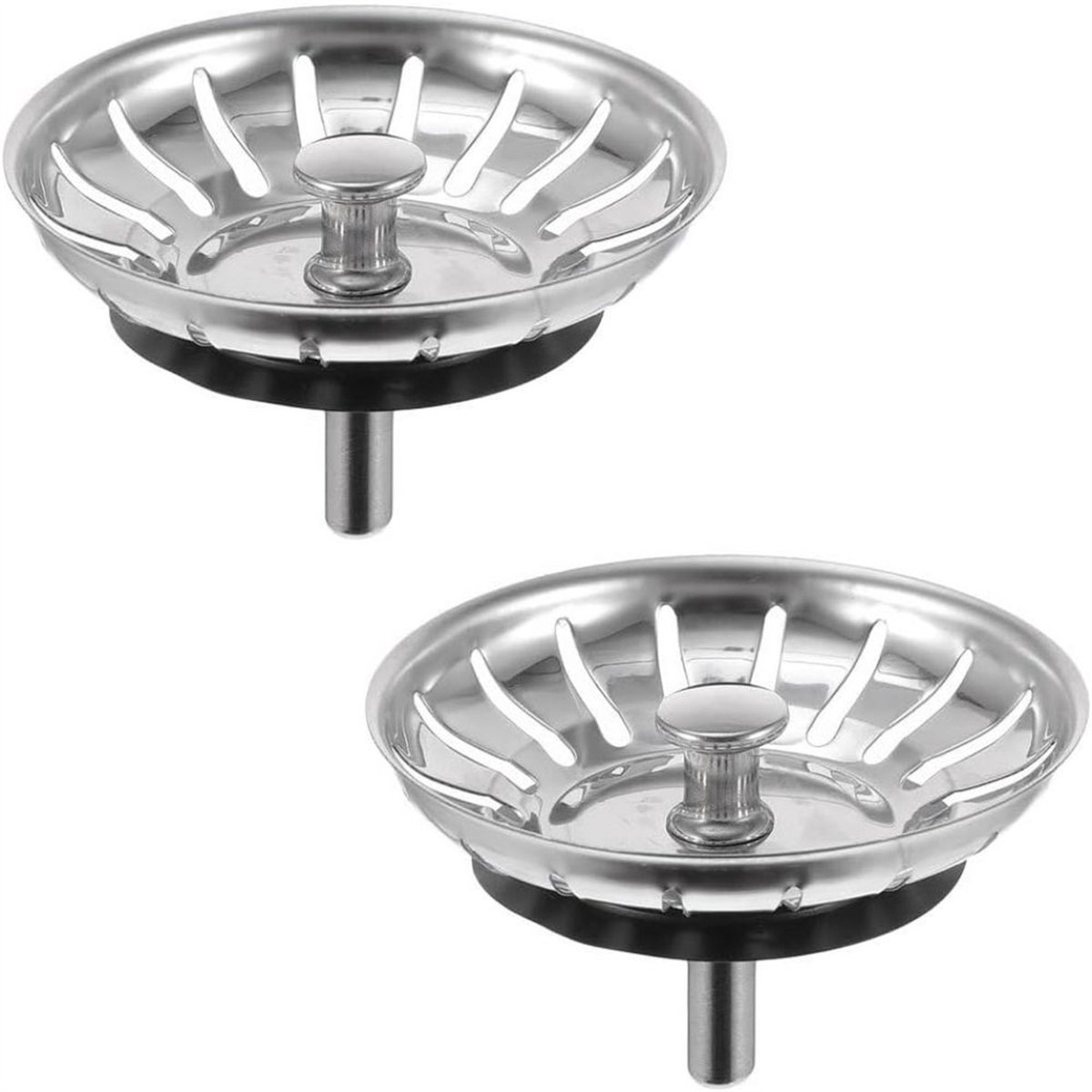 Peysaitr - Gootsteenstop met zeef - RVS - afvoerfilter en stop – Ø79mm - keukenafvoer - zilver - 2 stuks