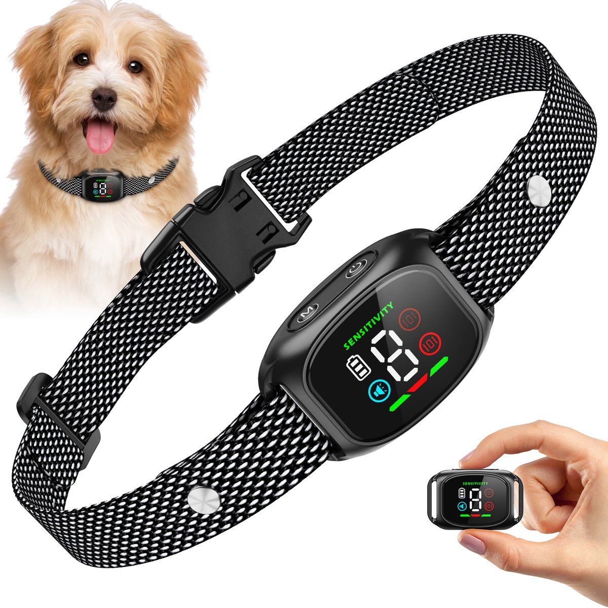 Gloovon® - Anti Blafband voor Honden - Opvoedingshalsband Zonder Schok - Oplaadbaar - blafband voor honden - Trainingshalsband Voor Grote en Kleine Honden - Waterdicht